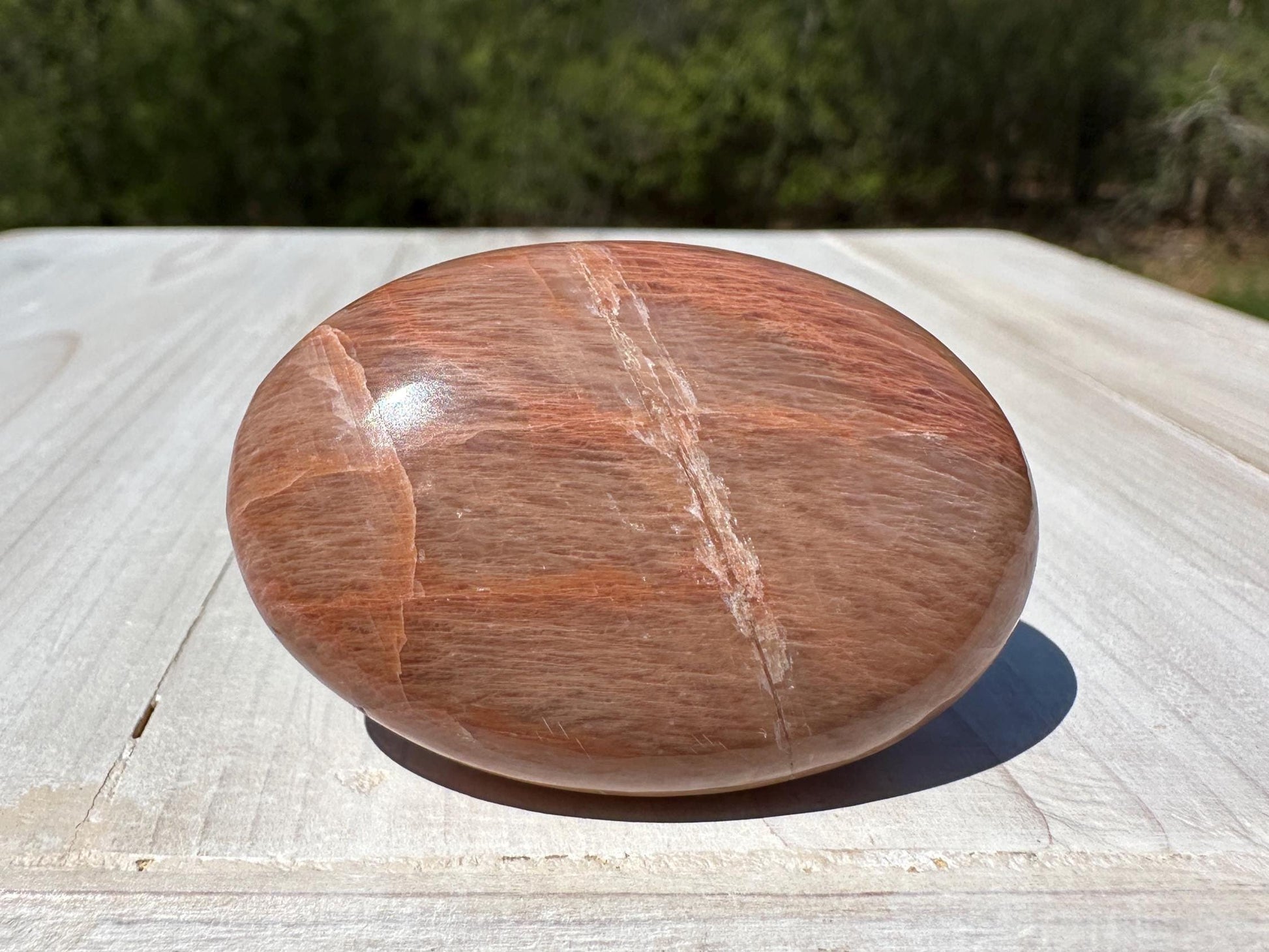 Pretty Peach Moonstone Palm Stone from India - #3