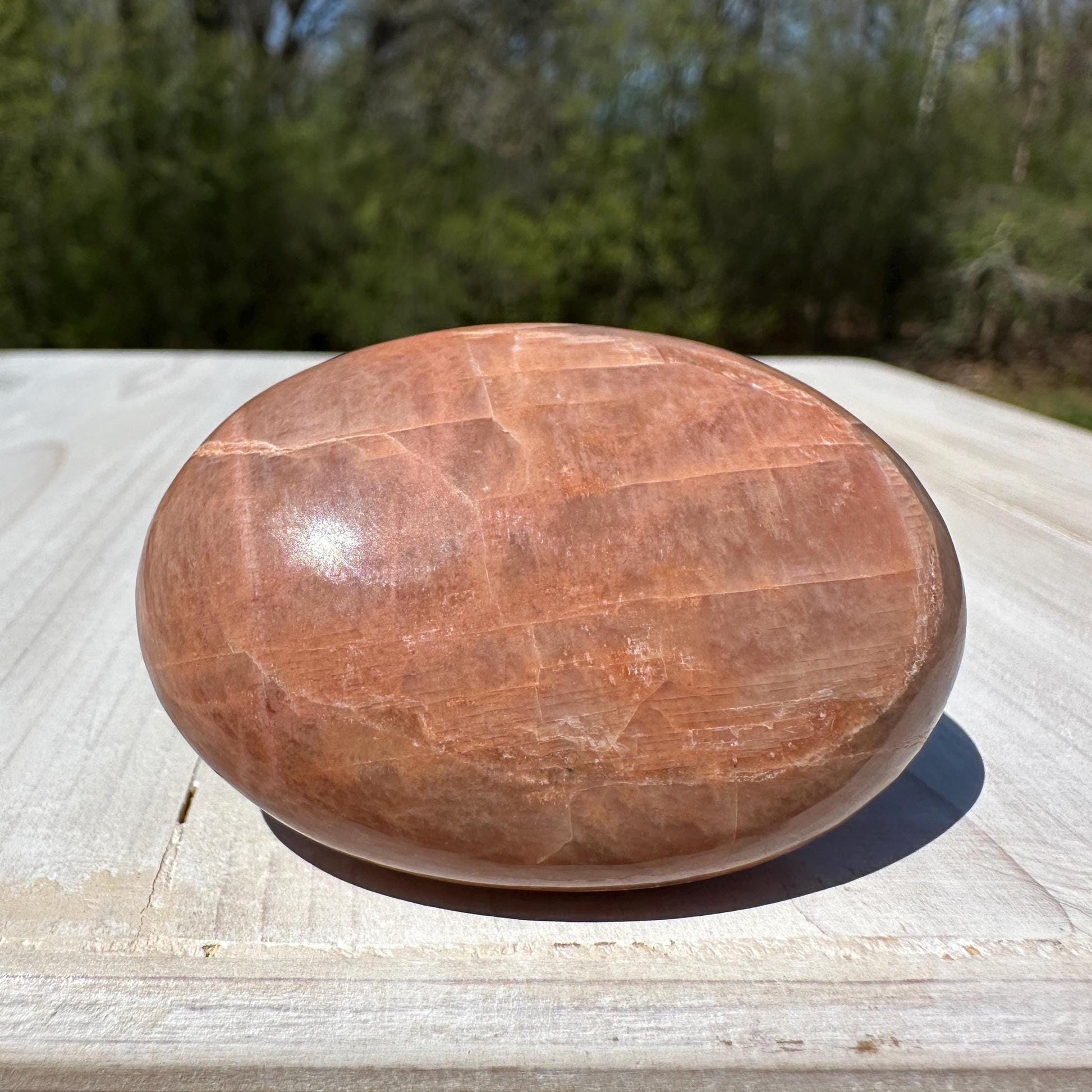 Pretty Peach Moonstone Palm Stone from India - #4