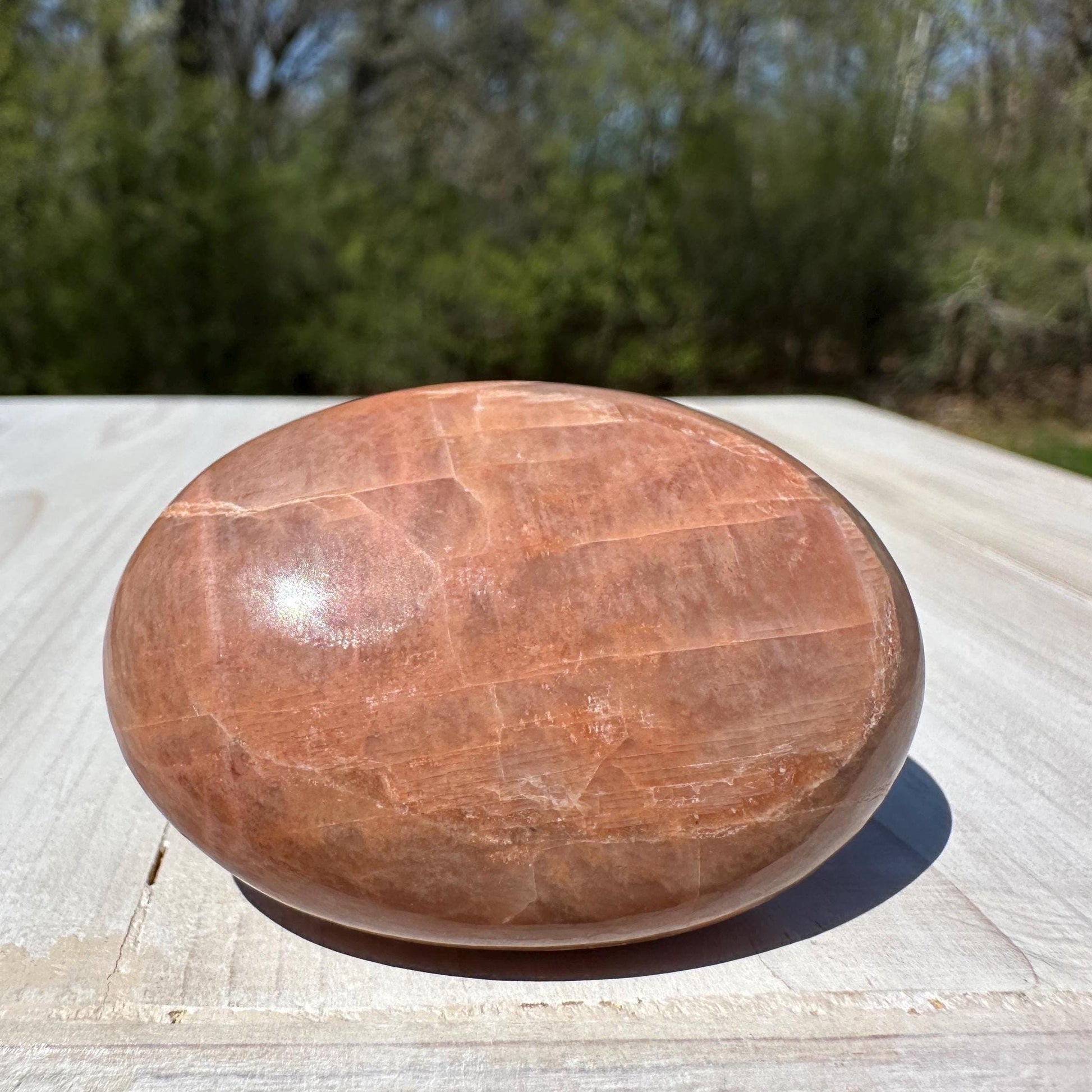 Pretty Peach Moonstone Palm Stone from India - #4