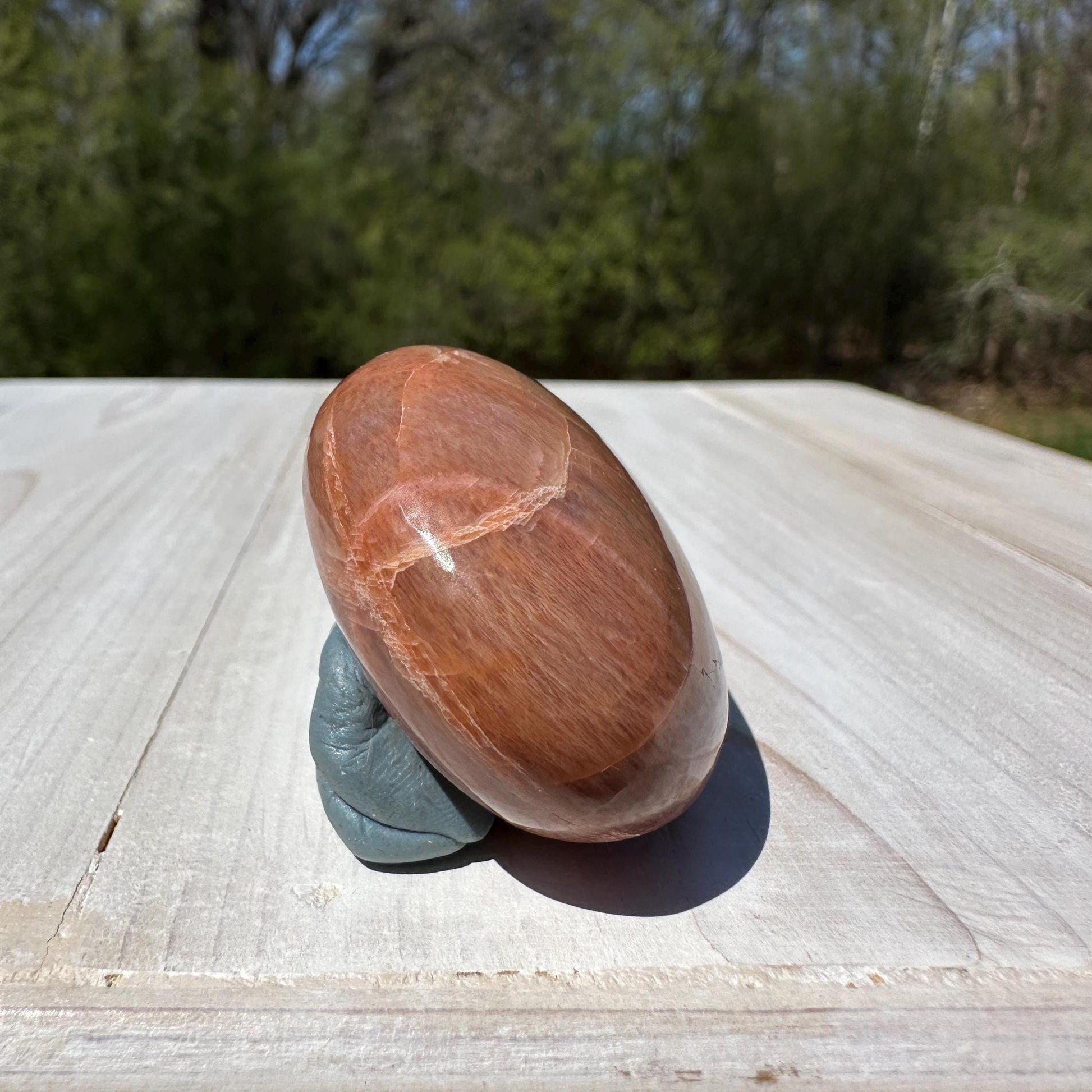 Pretty Peach Moonstone Palm Stone from India - #4