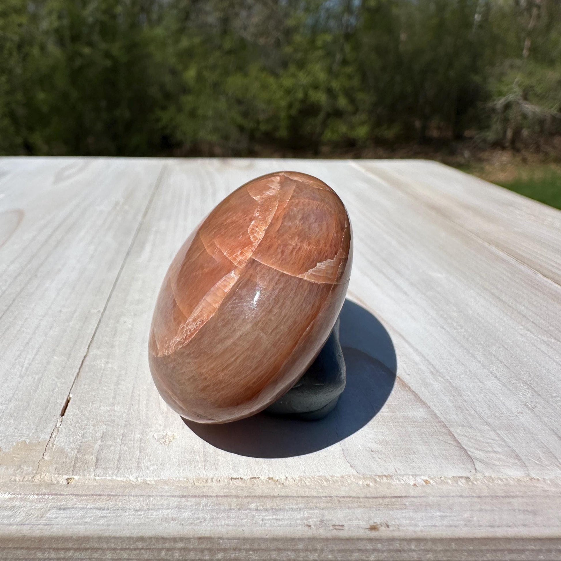 Pretty Peach Moonstone Palm Stone from India - #4