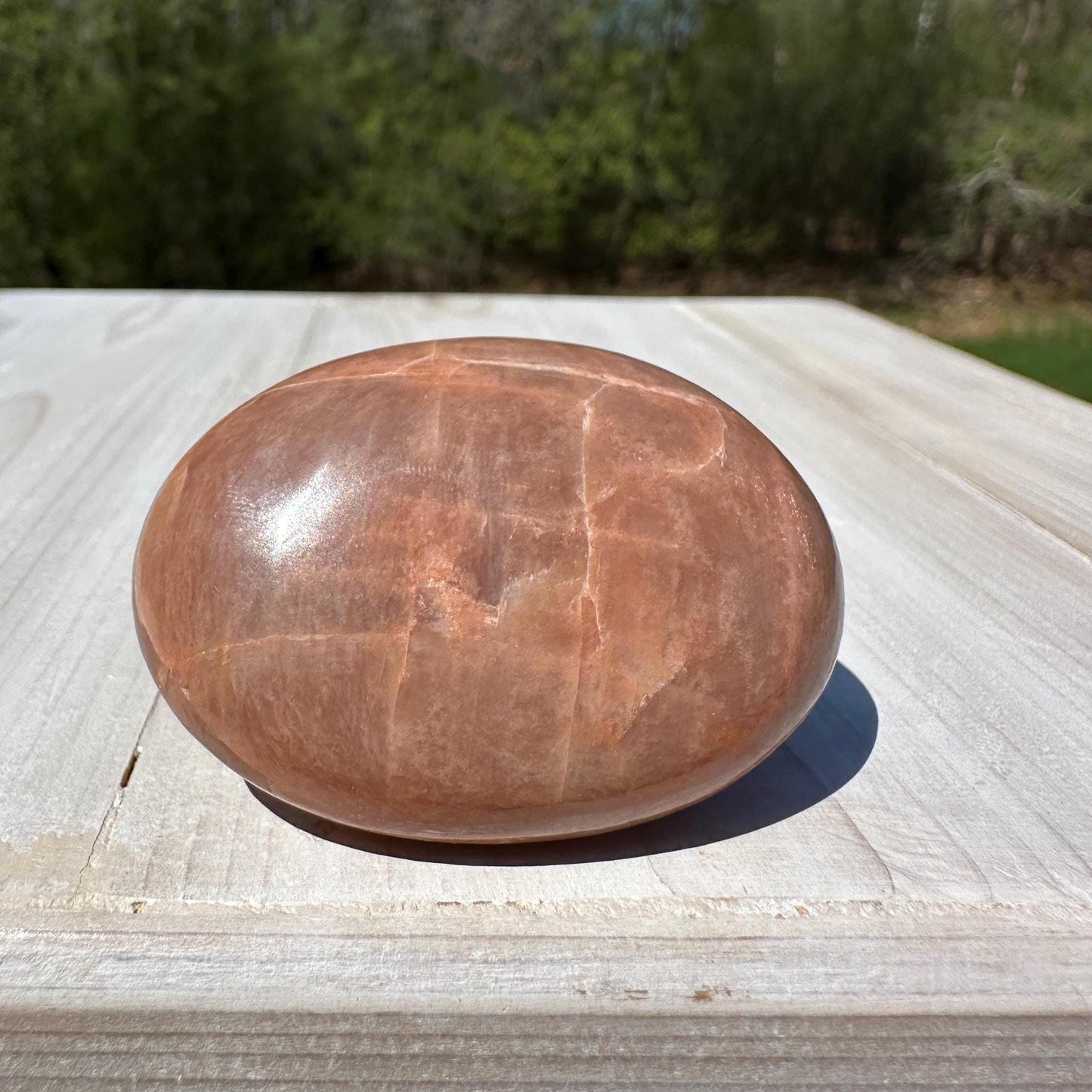 Pretty Peach Moonstone Palm Stone from India - #4