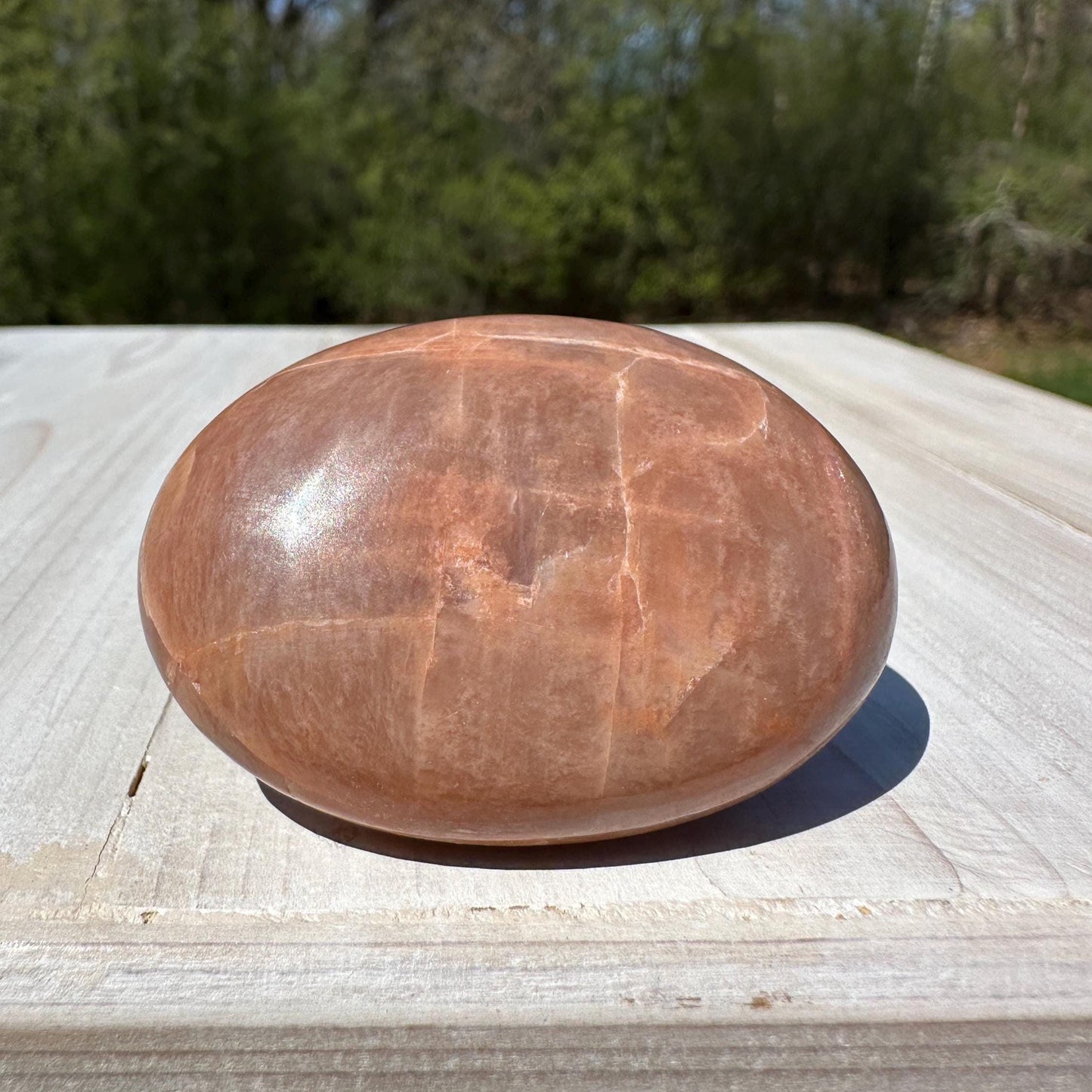 Pretty Peach Moonstone Palm Stone from India - #4