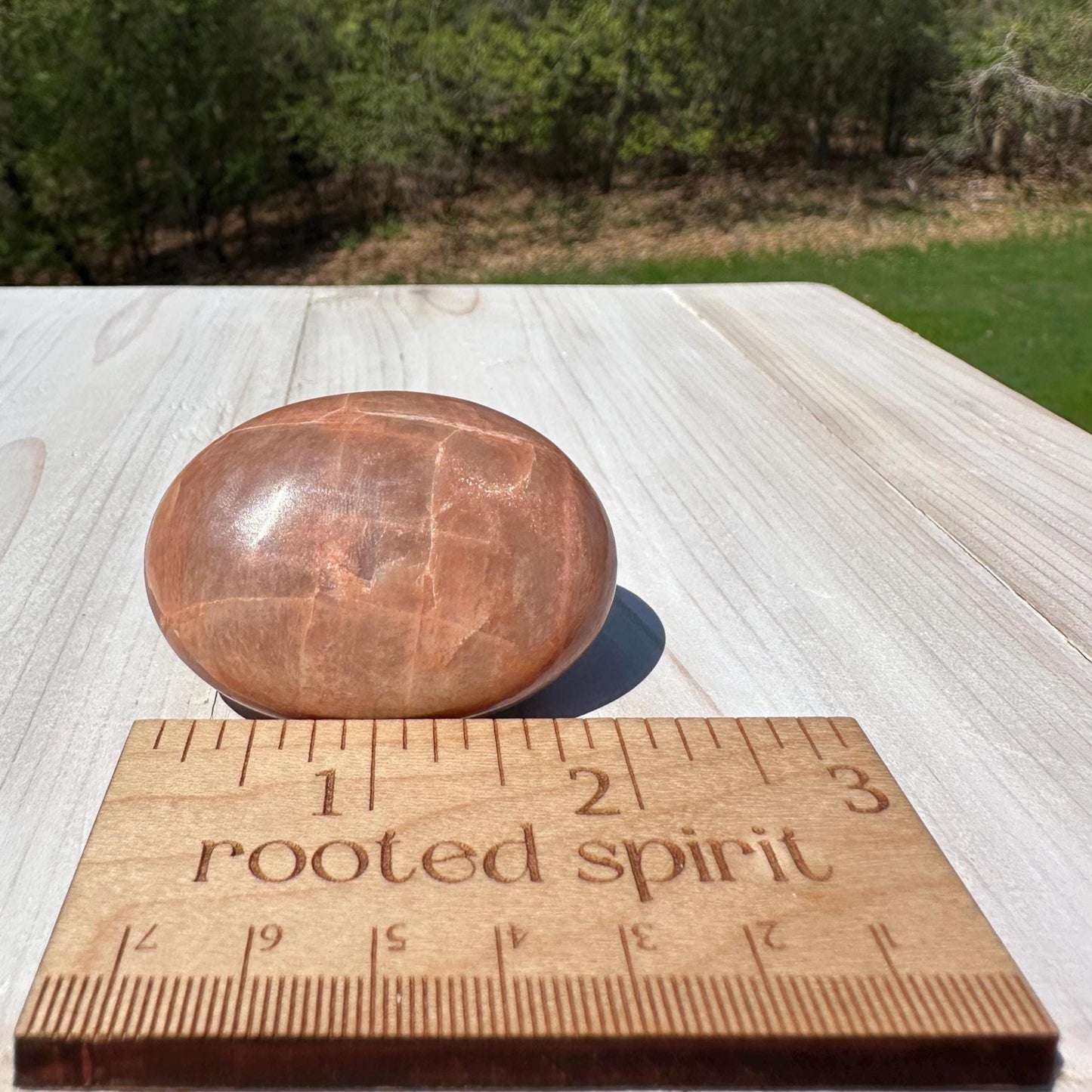Pretty Peach Moonstone Palm Stone from India - #4