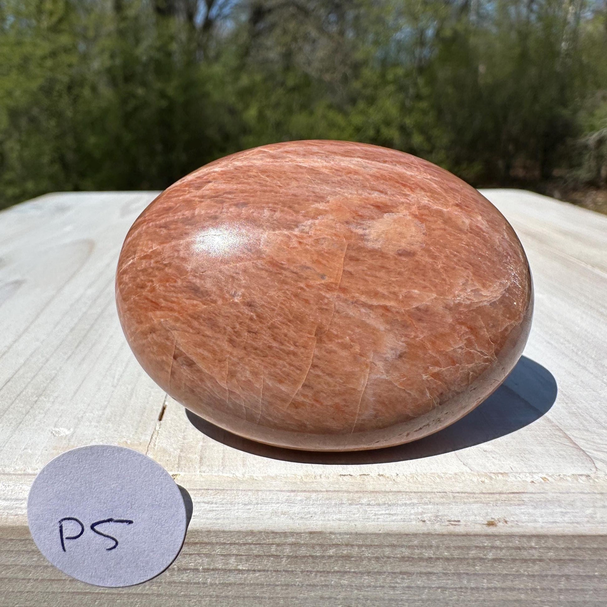 Pretty Peach Moonstone Palm Stone from India - #5