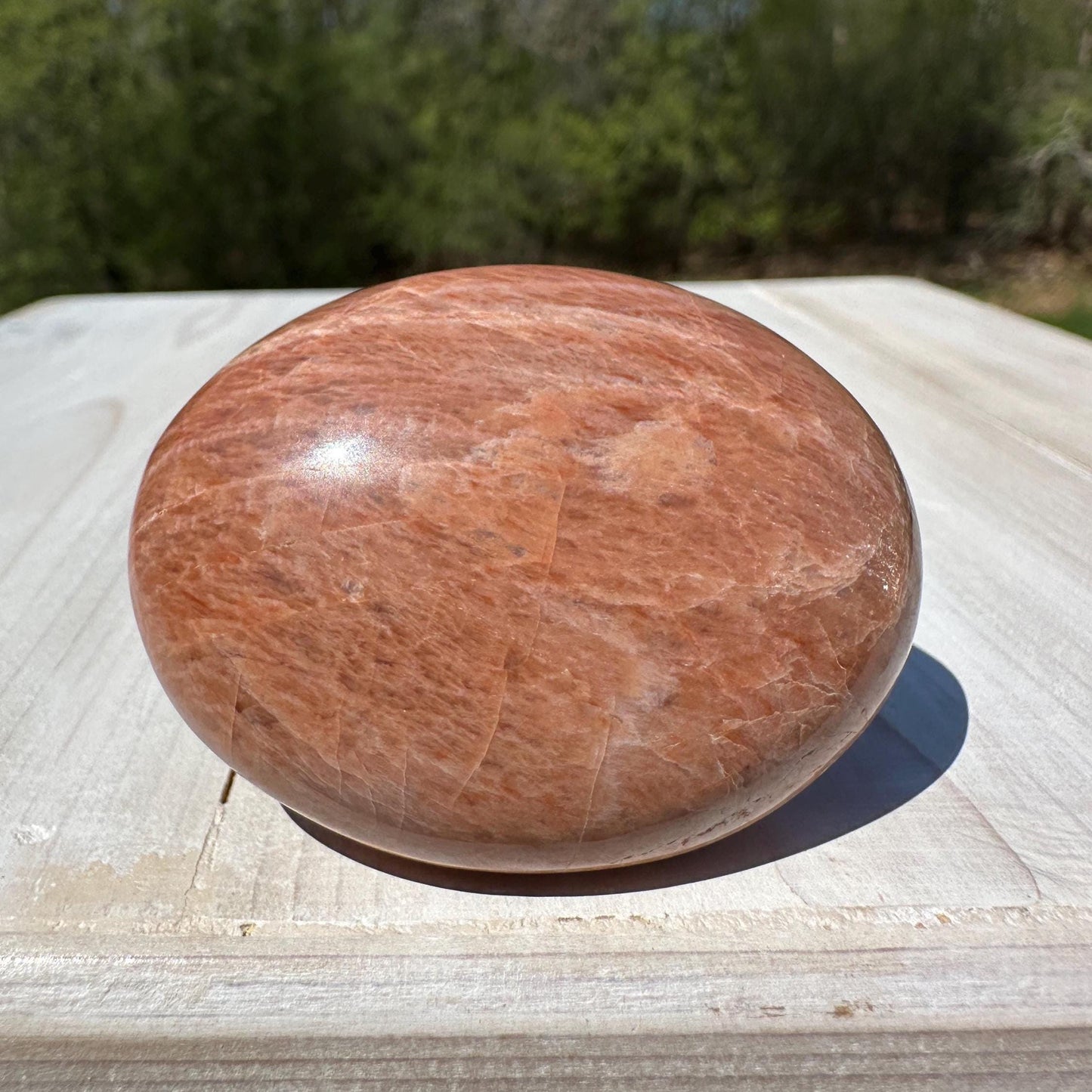 Pretty Peach Moonstone Palm Stone from India - #5