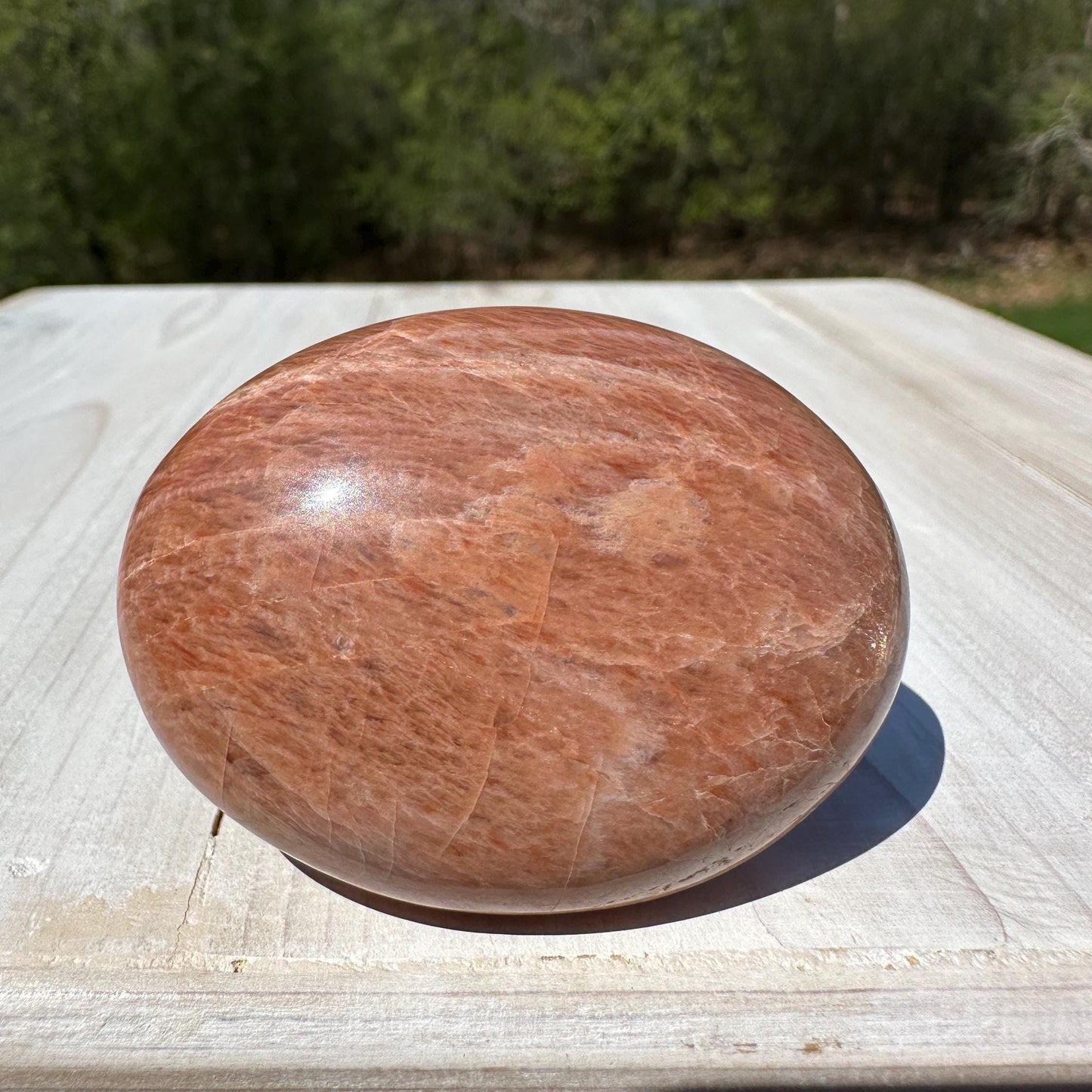 Pretty Peach Moonstone Palm Stone from India - #5