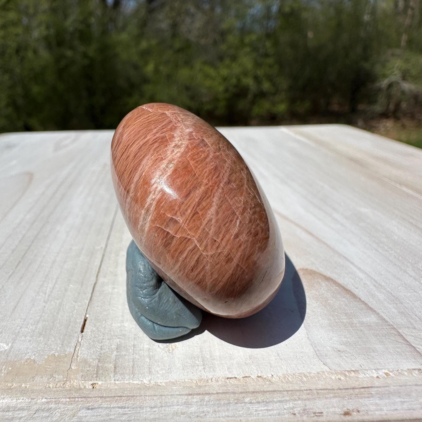 Pretty Peach Moonstone Palm Stone from India - #5