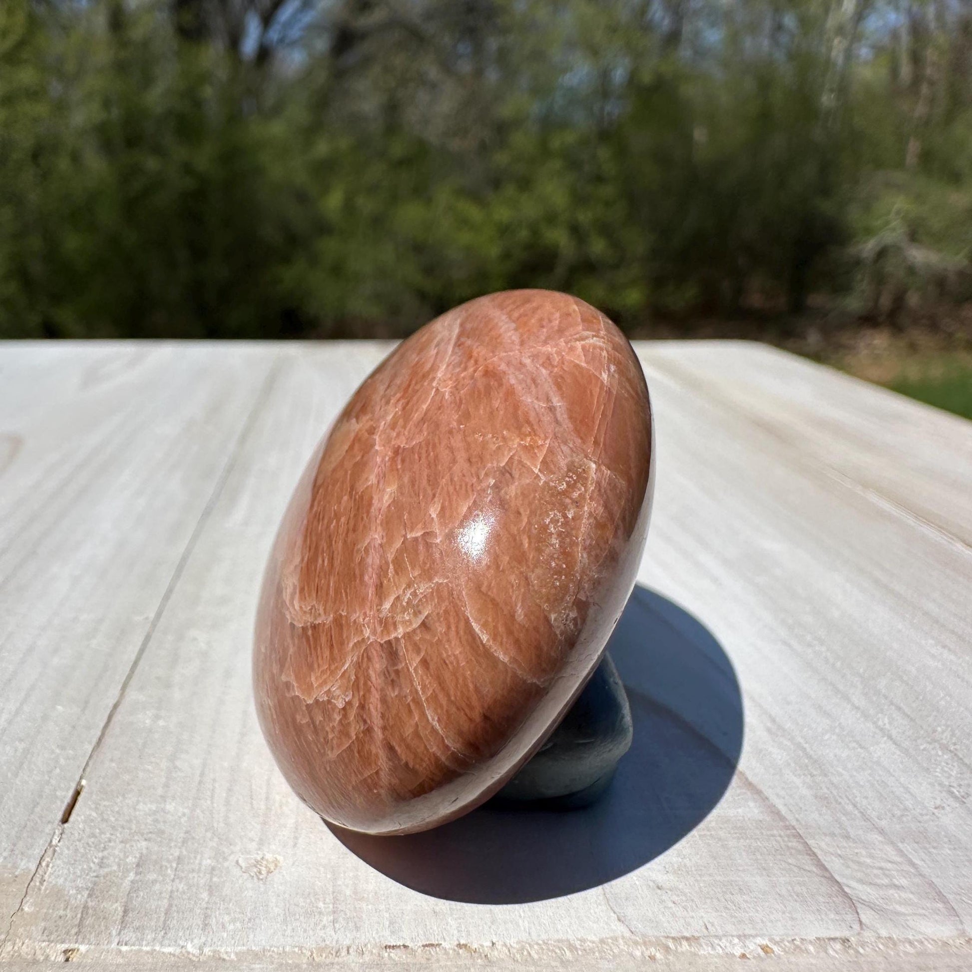 Pretty Peach Moonstone Palm Stone from India - #5