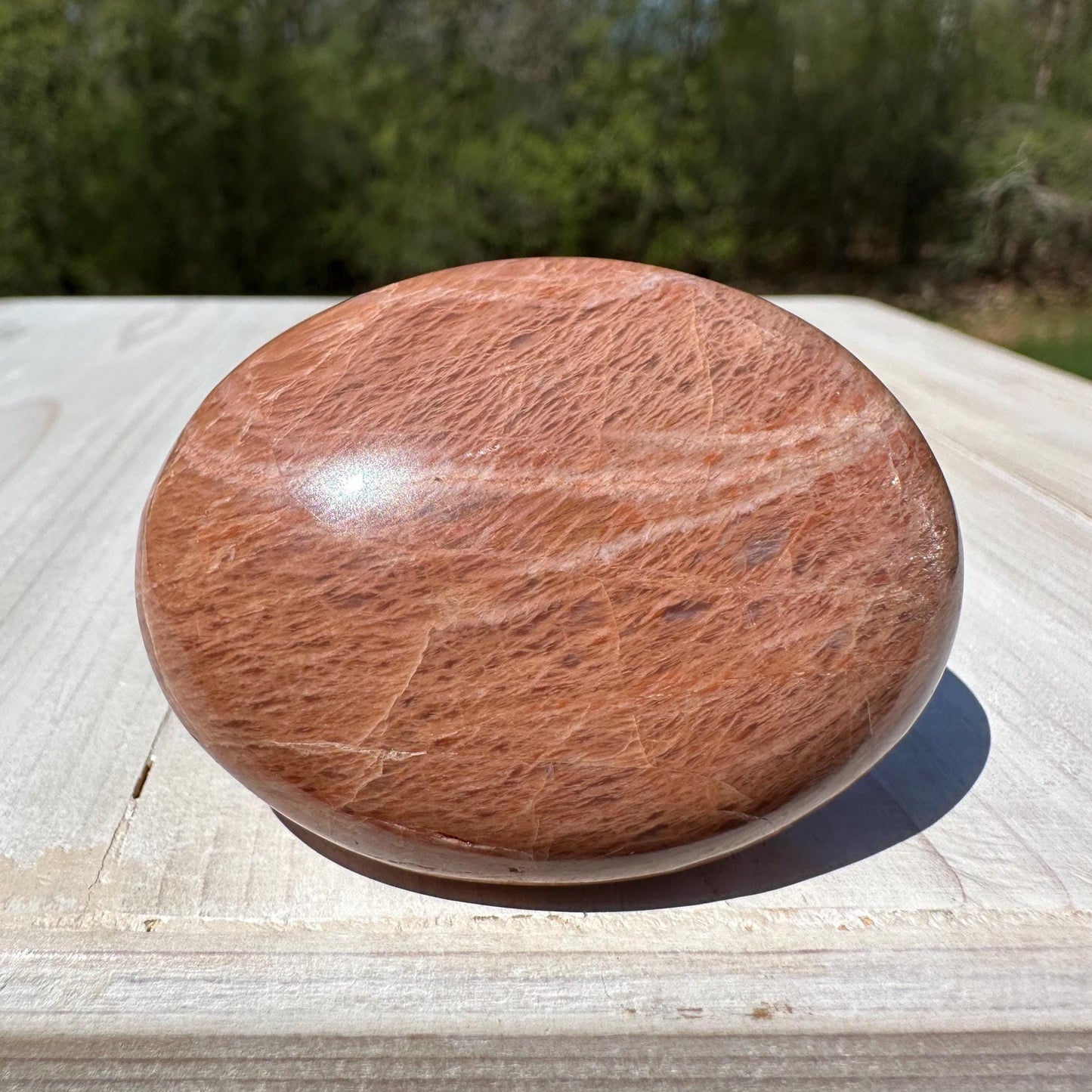 Pretty Peach Moonstone Palm Stone from India - #5