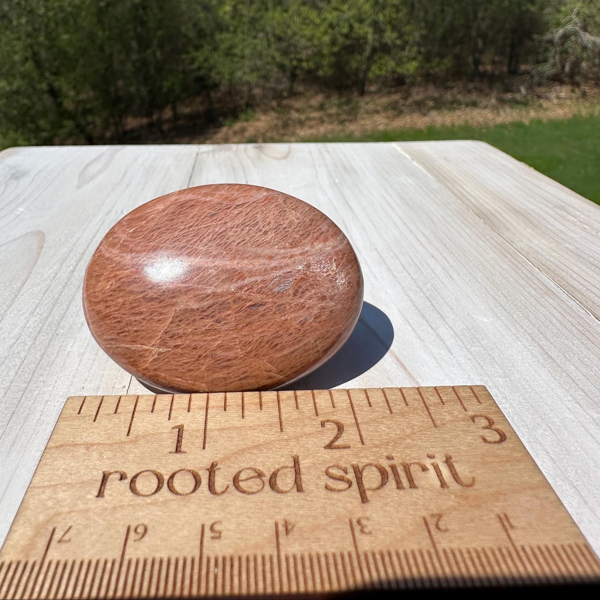 Pretty Peach Moonstone Palm Stone from India - #5