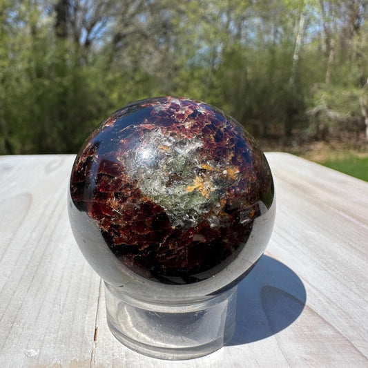 AAA Grade 46.5mm Star Garnet Sphere with Green Garnet and Kyanite - #2