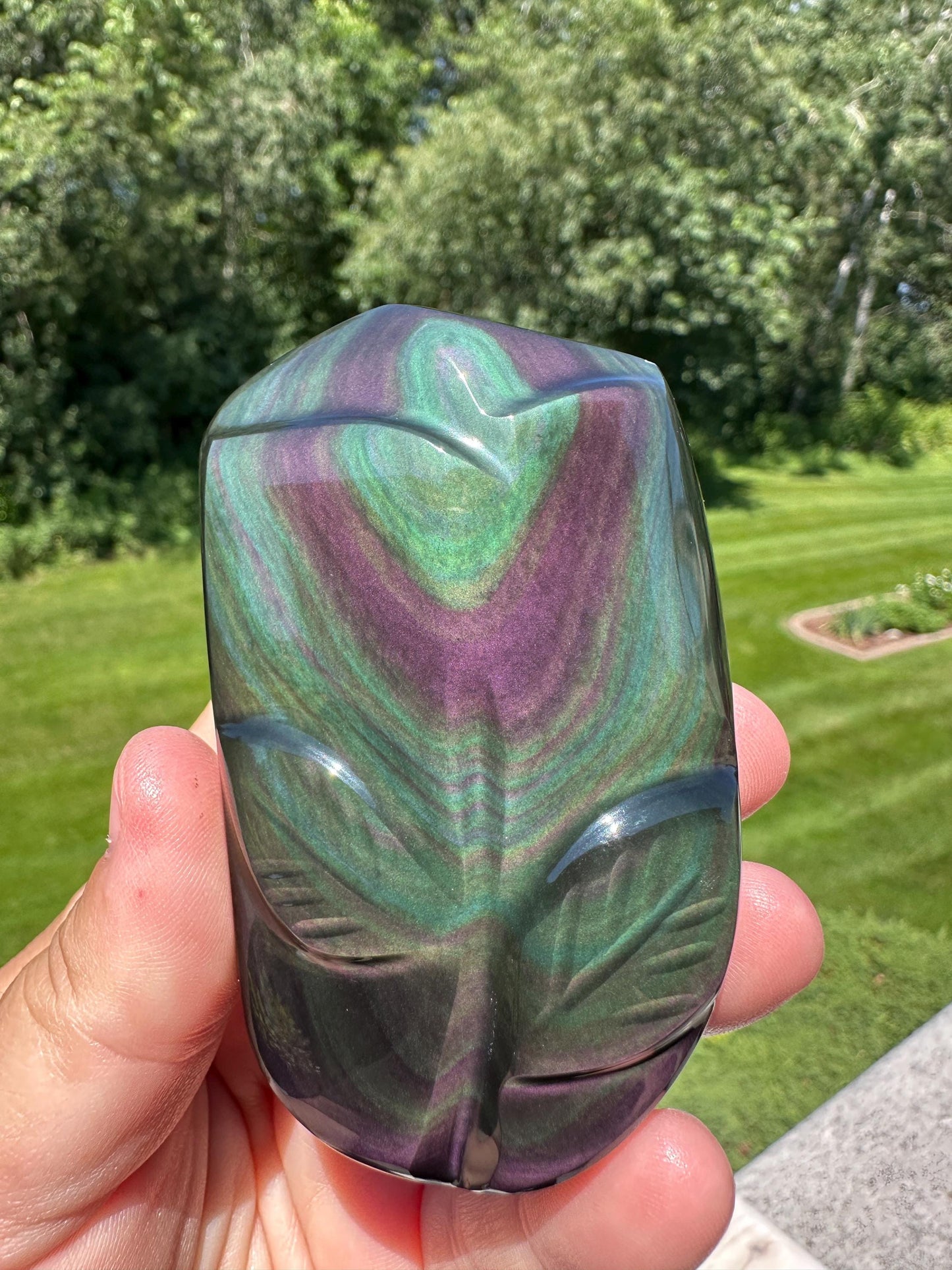 Gorgeous Hand Carved Rainbow Obsidian Flower Freeform from Mexico