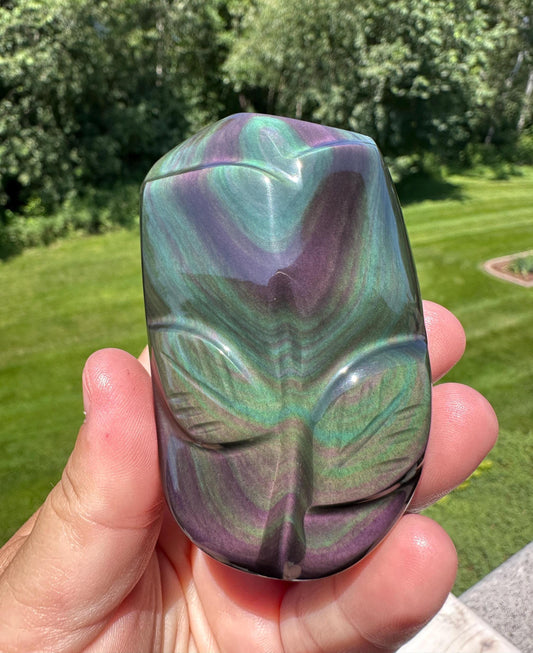 Gorgeous Hand Carved Rainbow Obsidian Flower Freeform from Mexico
