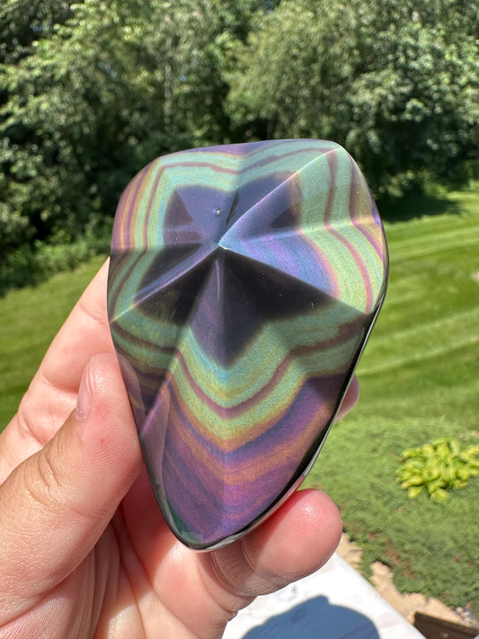 Gorgeous Hand Carved Rainbow Obsidian Star Freeform from Mexico