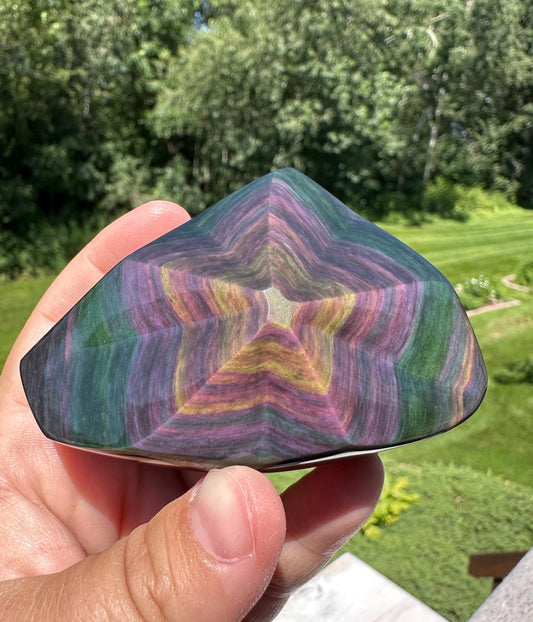 Gorgeous Hand Carved Rainbow Obsidian Star Freeform from Mexico