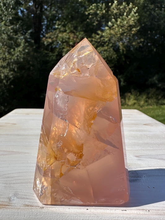 Gorgeous Rose Quartz and Golden Healer Combo Mineral Tower - #1