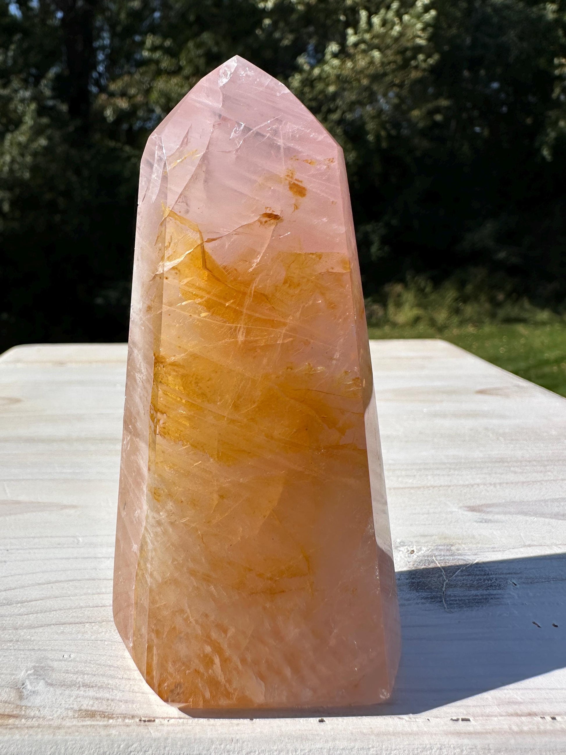 Gorgeous Rose Quartz and Golden Healer Combo Mineral Tower - #2
