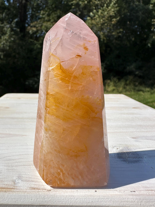 Gorgeous Rose Quartz and Golden Healer Combo Mineral Tower - #2