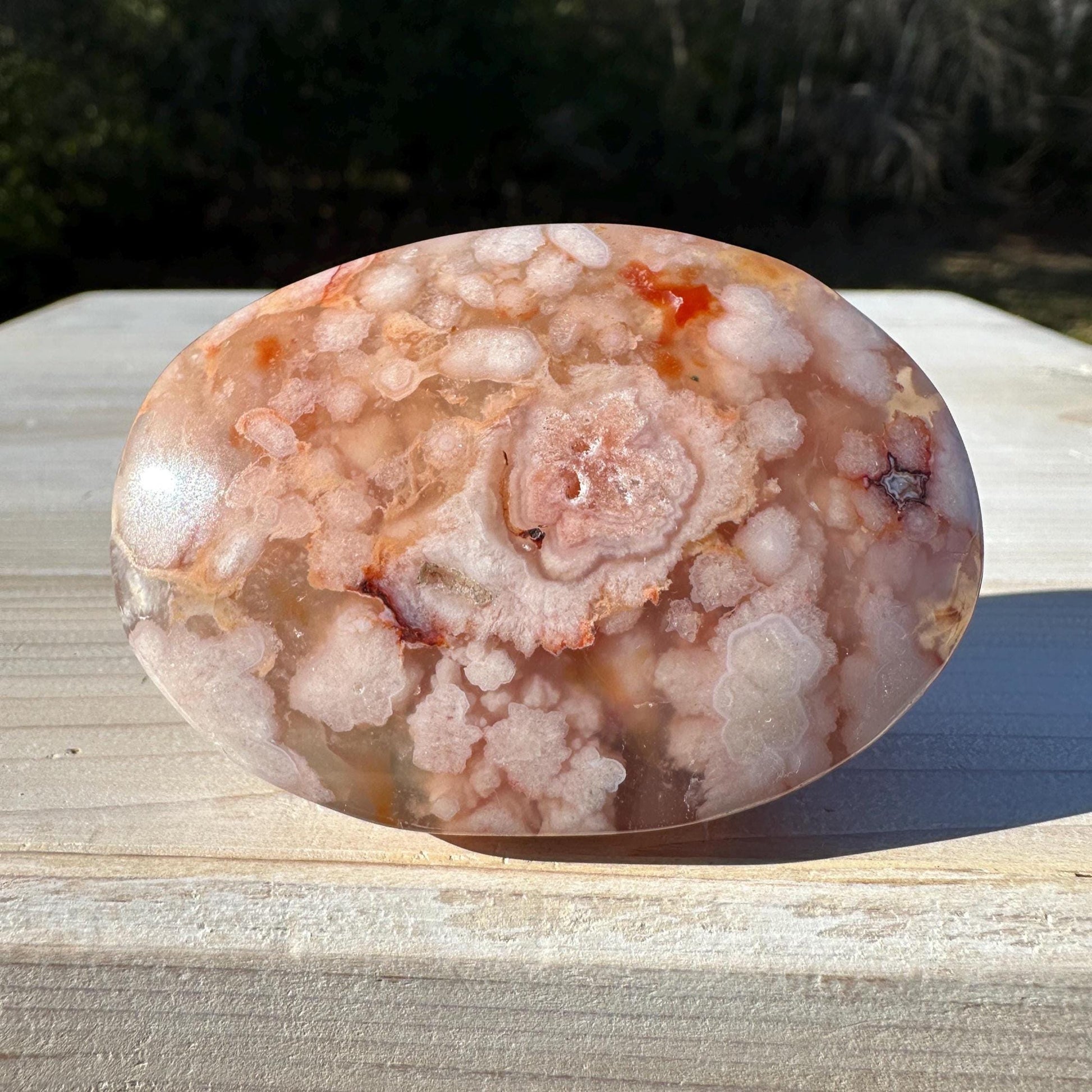 Beautiful Carnelian Flower Agate Palm Stone- #1