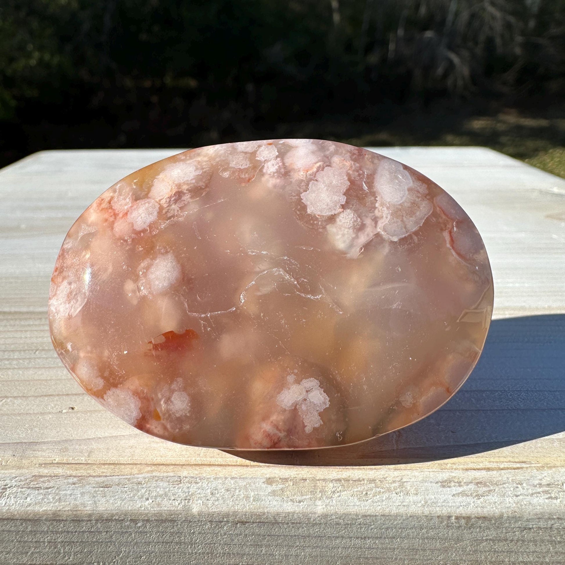 Beautiful Carnelian Flower Agate Palm Stone- #1