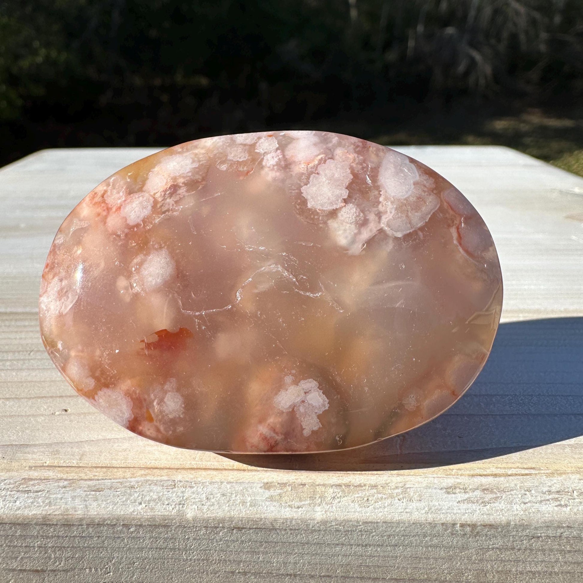 Beautiful Carnelian Flower Agate Palm Stone- #1