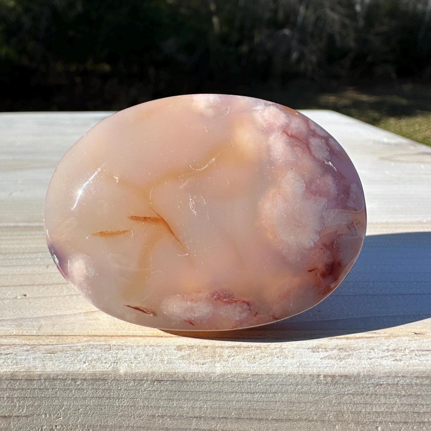 Beautiful Carnelian Flower Agate Palm Stone- #2