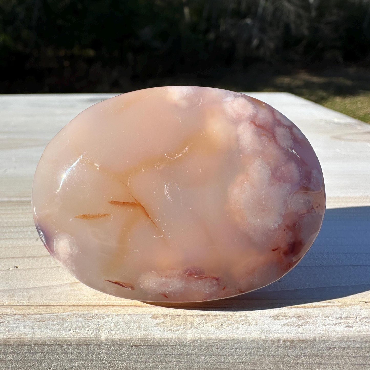 Beautiful Carnelian Flower Agate Palm Stone- #2