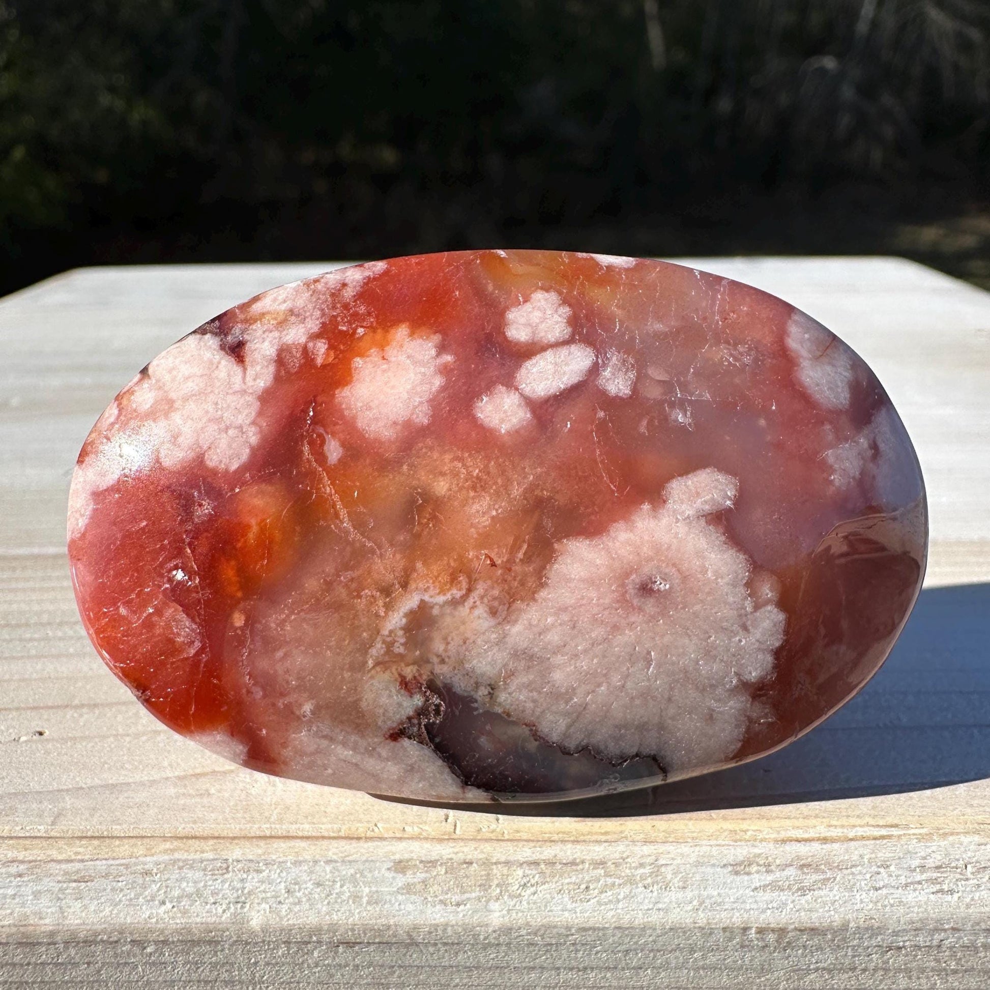 Beautiful Carnelian Flower Agate Palm Stone- #3