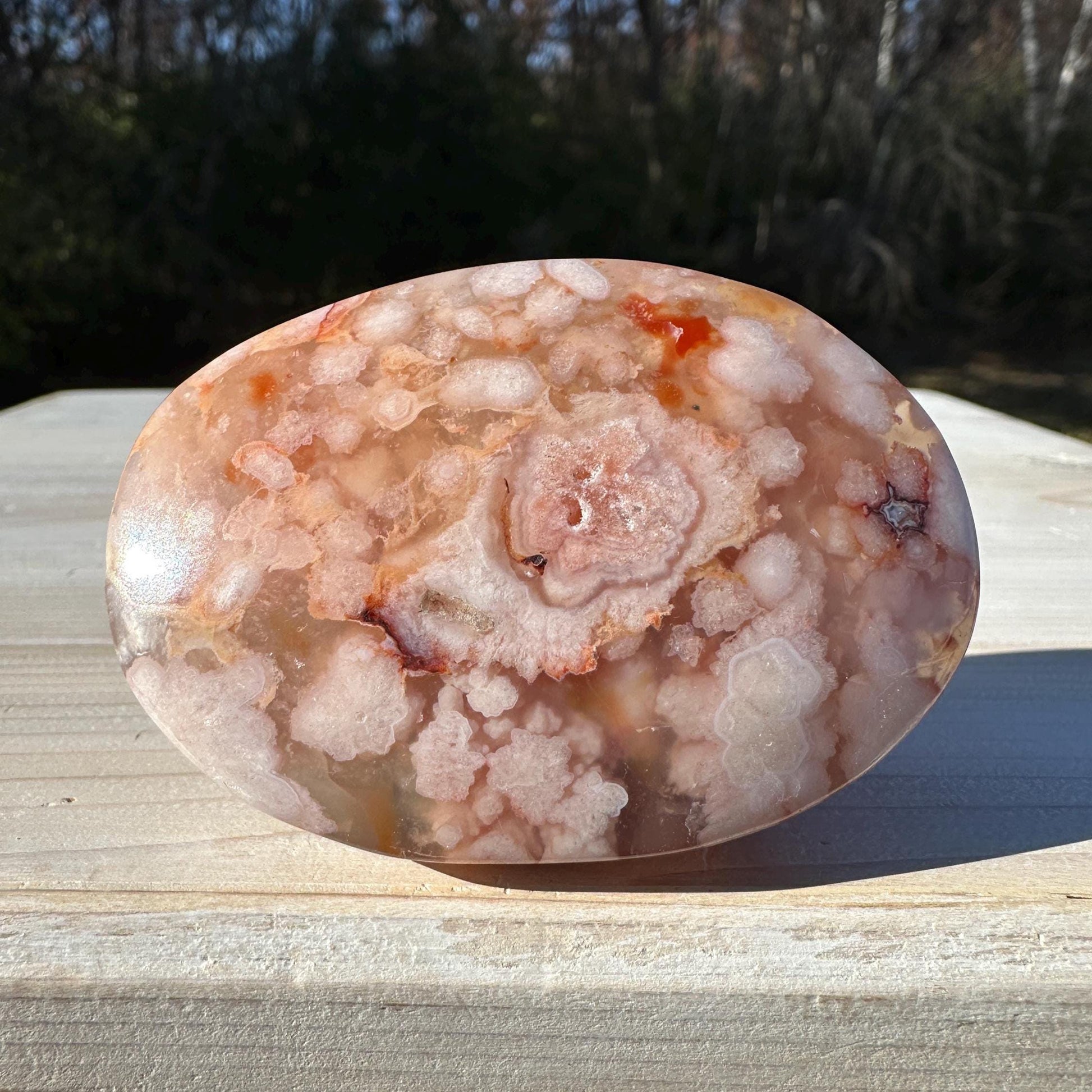 Beautiful Carnelian Flower Agate Palm Stone- #1