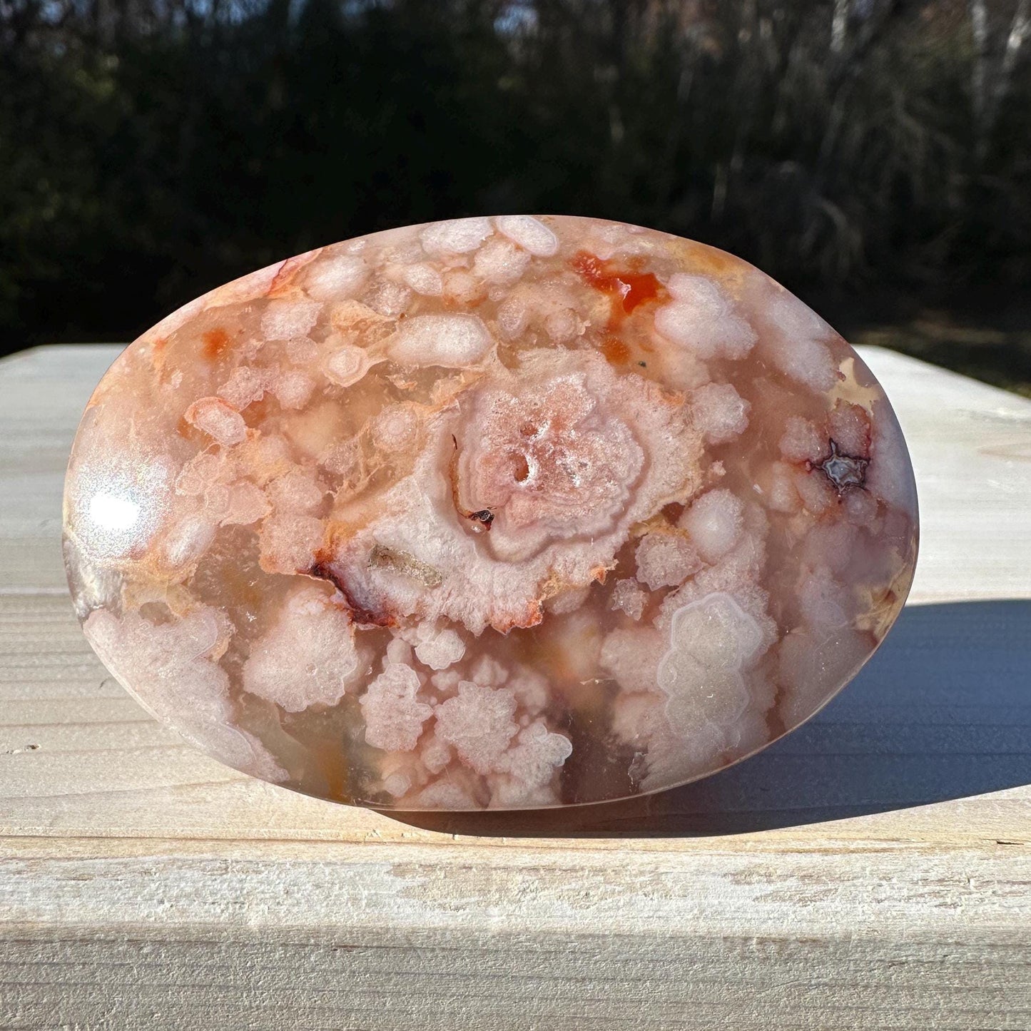 Beautiful Carnelian Flower Agate Palm Stone- #1