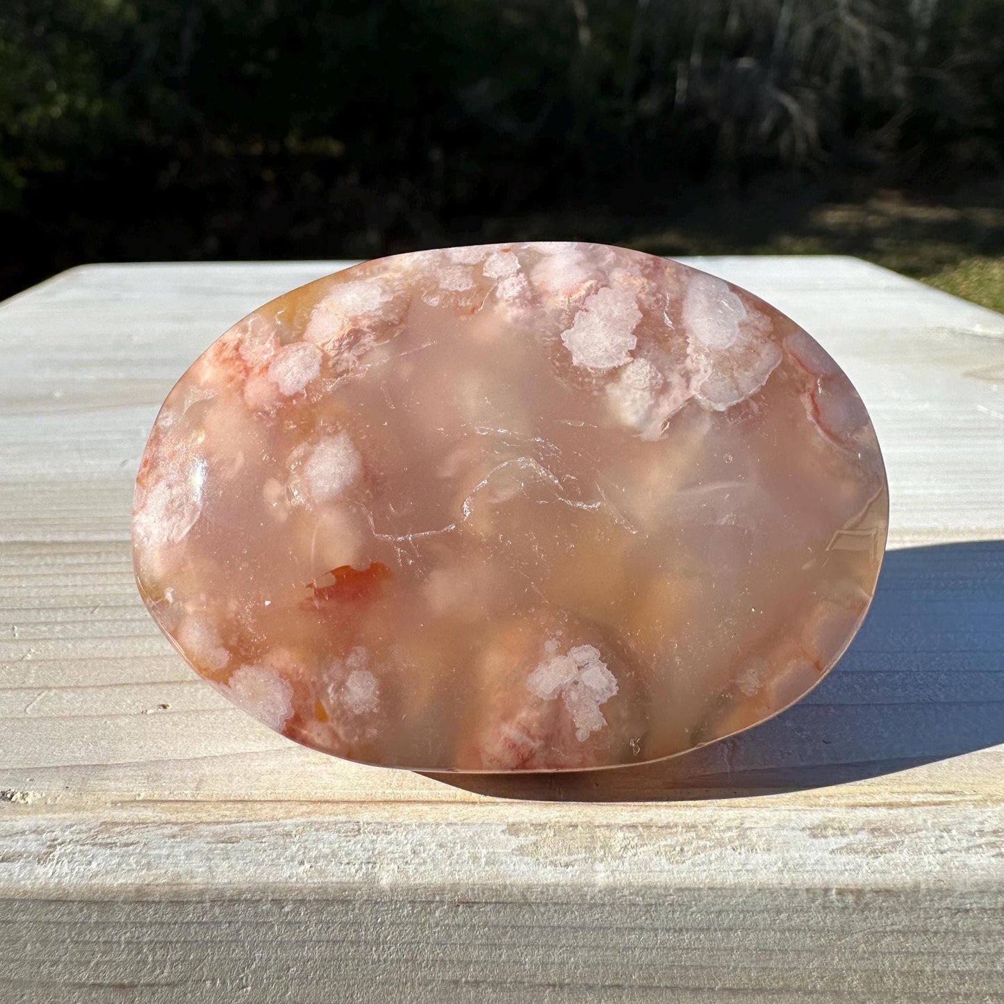 Beautiful Carnelian Flower Agate Palm Stone- #1