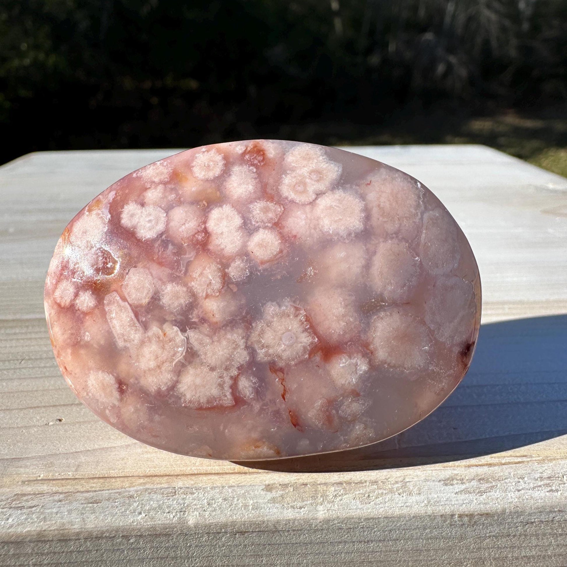 Beautiful Carnelian Flower Agate Palm Stone- #2