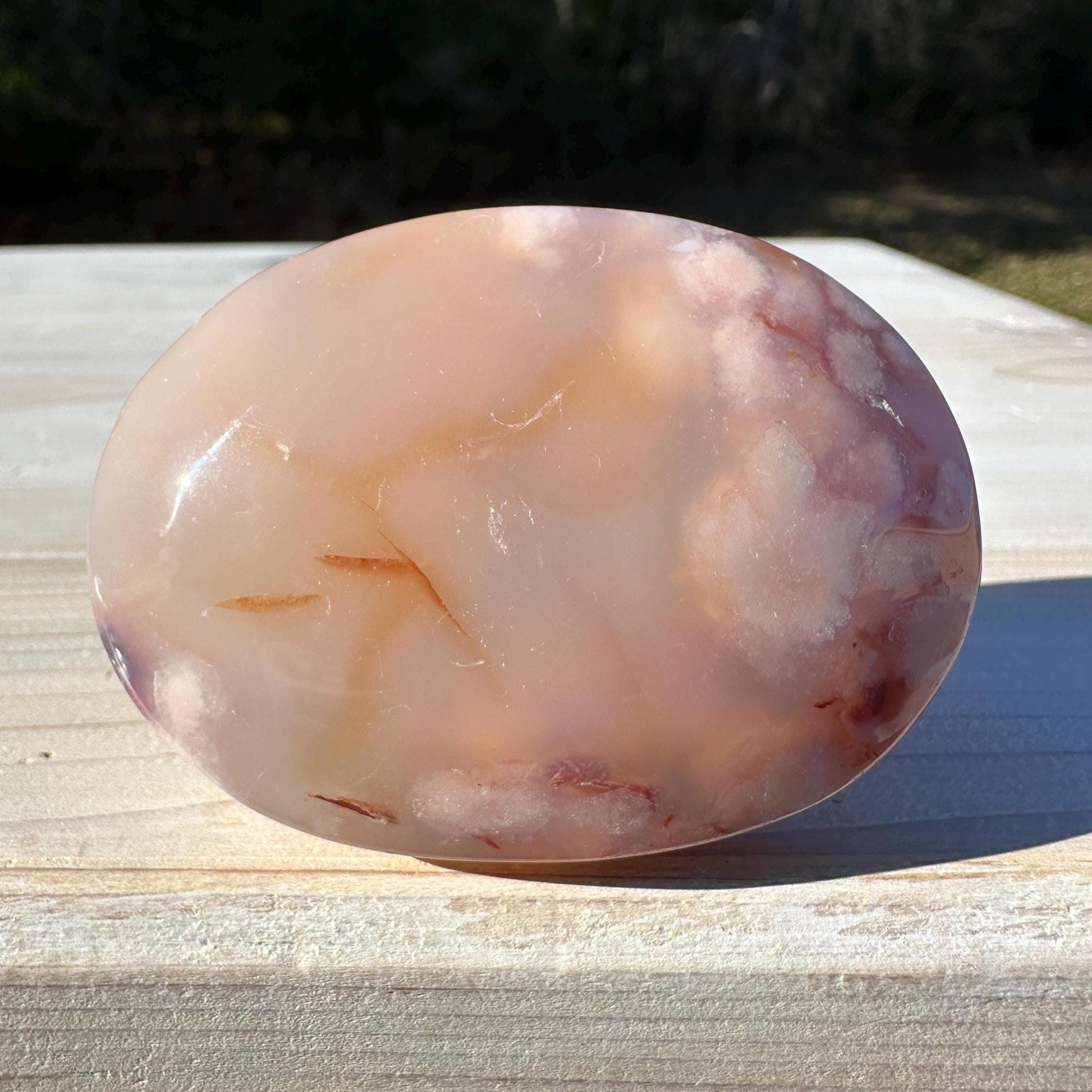 Beautiful Carnelian Flower Agate Palm Stone- #2