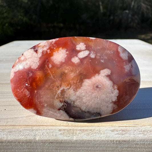 Beautiful Carnelian Flower Agate Palm Stone- #3