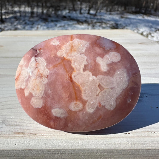 Beautiful Carnelian Flower Agate Palm Stone- #5