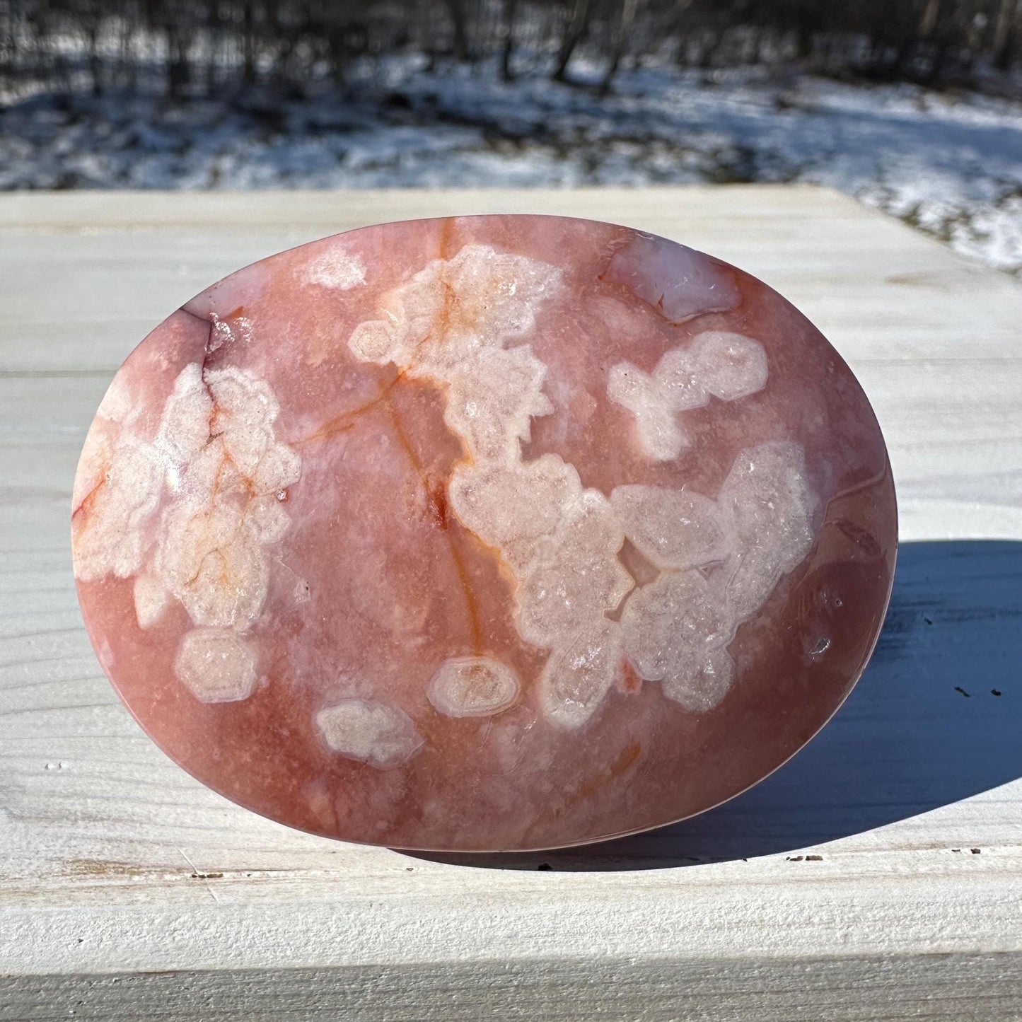 Beautiful Carnelian Flower Agate Palm Stone- #5