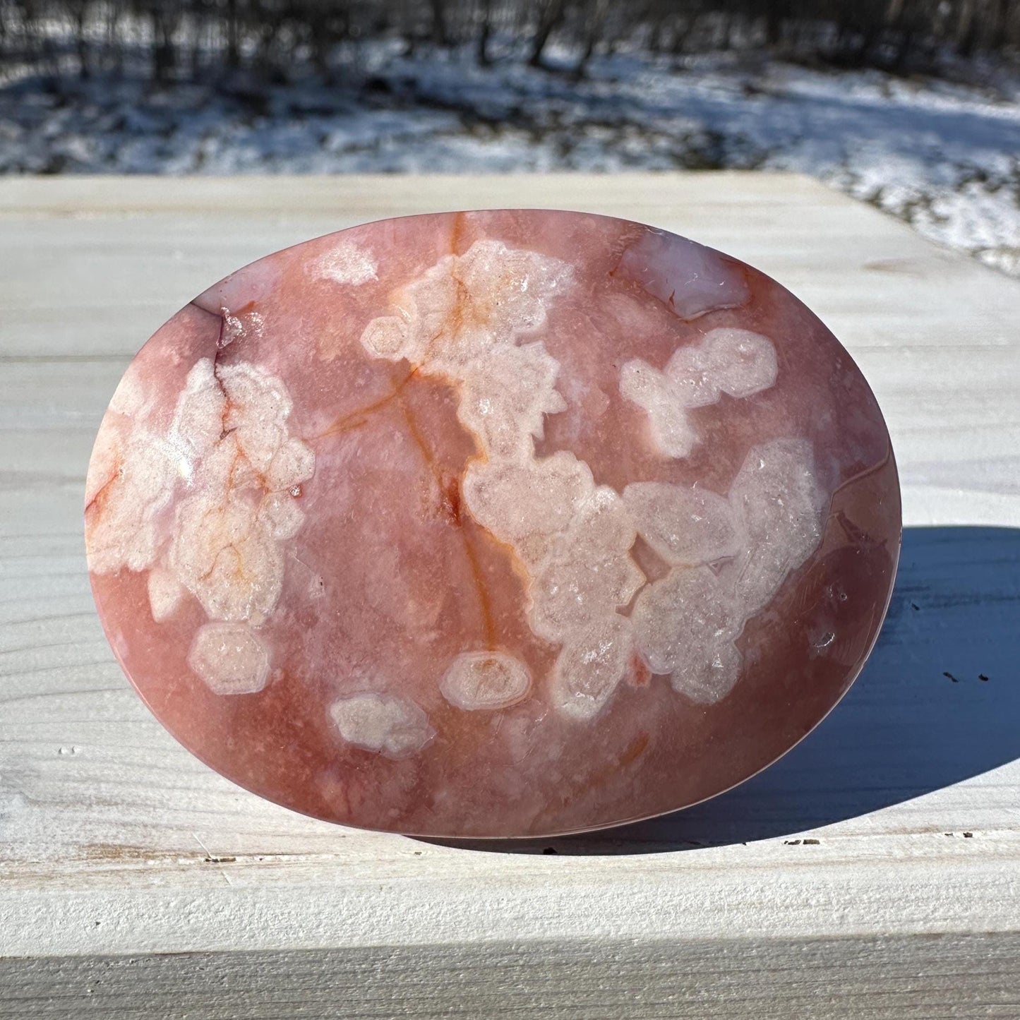 Beautiful Carnelian Flower Agate Palm Stone- #5