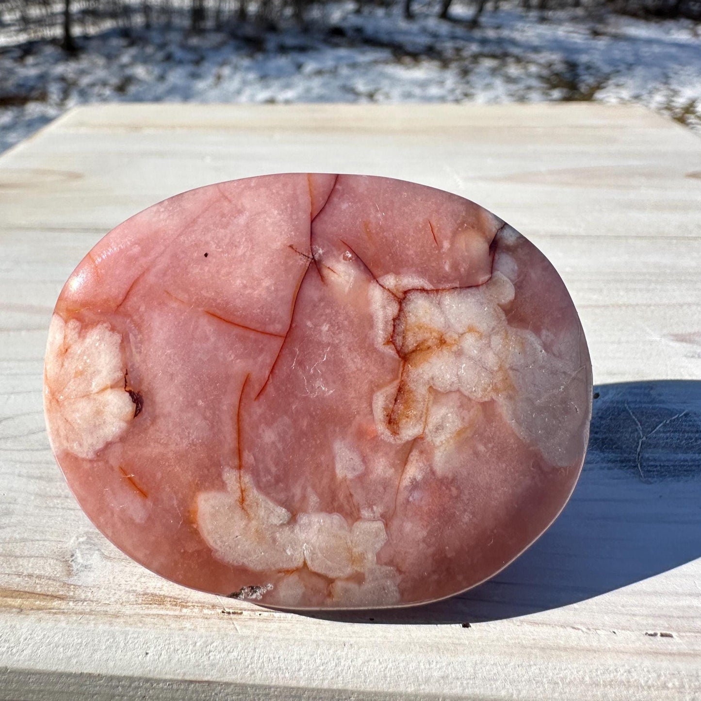 Beautiful Carnelian Flower Agate Palm Stone- #5