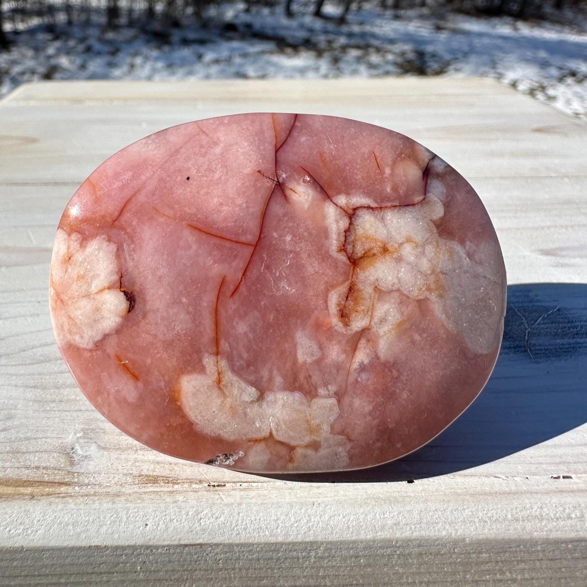 Beautiful Carnelian Flower Agate Palm Stone- #5