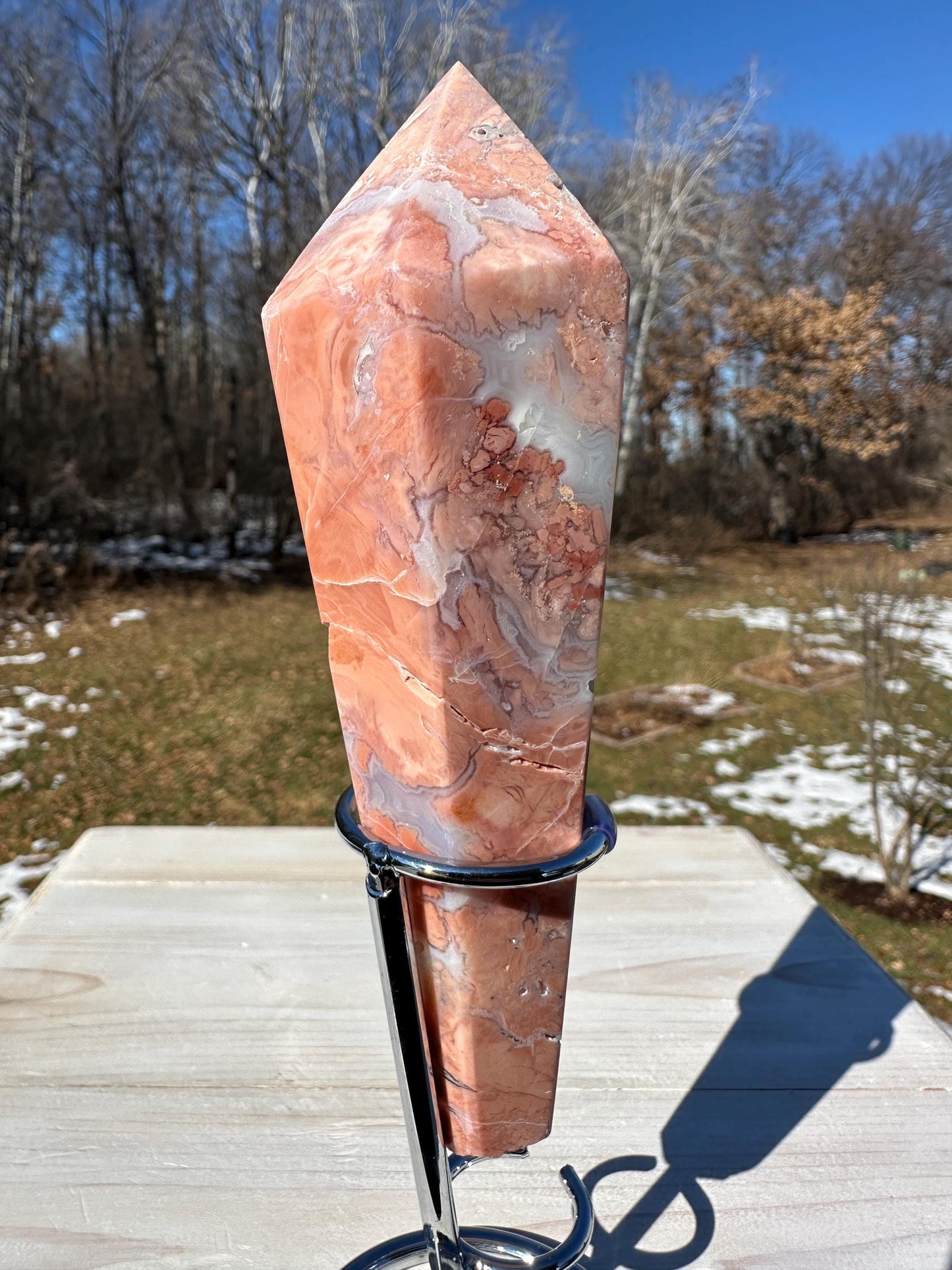 Gorgeous Pink Agate Freeform with Druzy Pocket and Stand