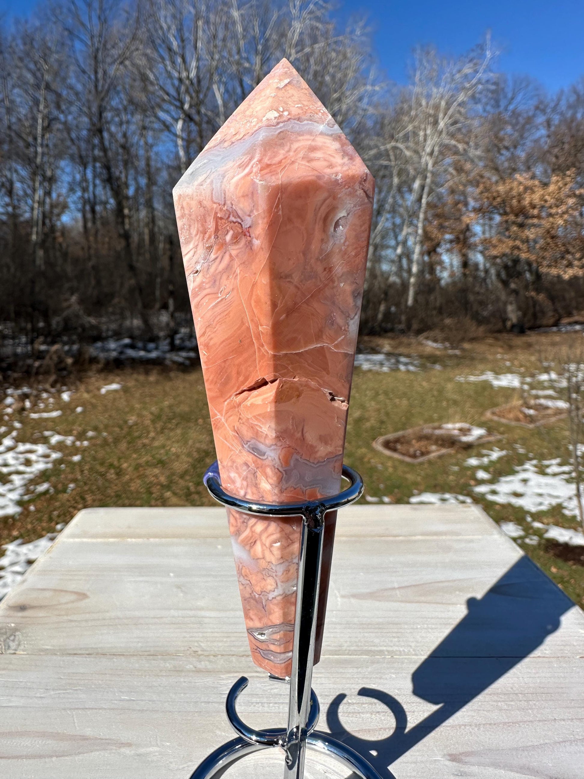 Gorgeous Pink Agate Freeform with Druzy Pocket and Stand