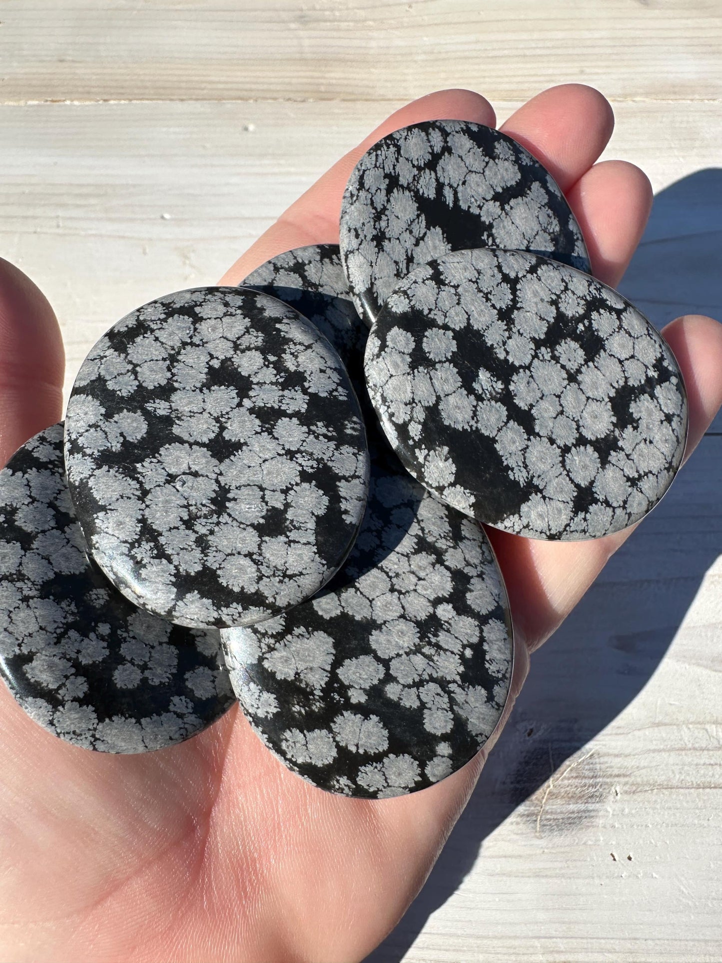 One (1) Snowflake Obsidian Polished Flat Stone