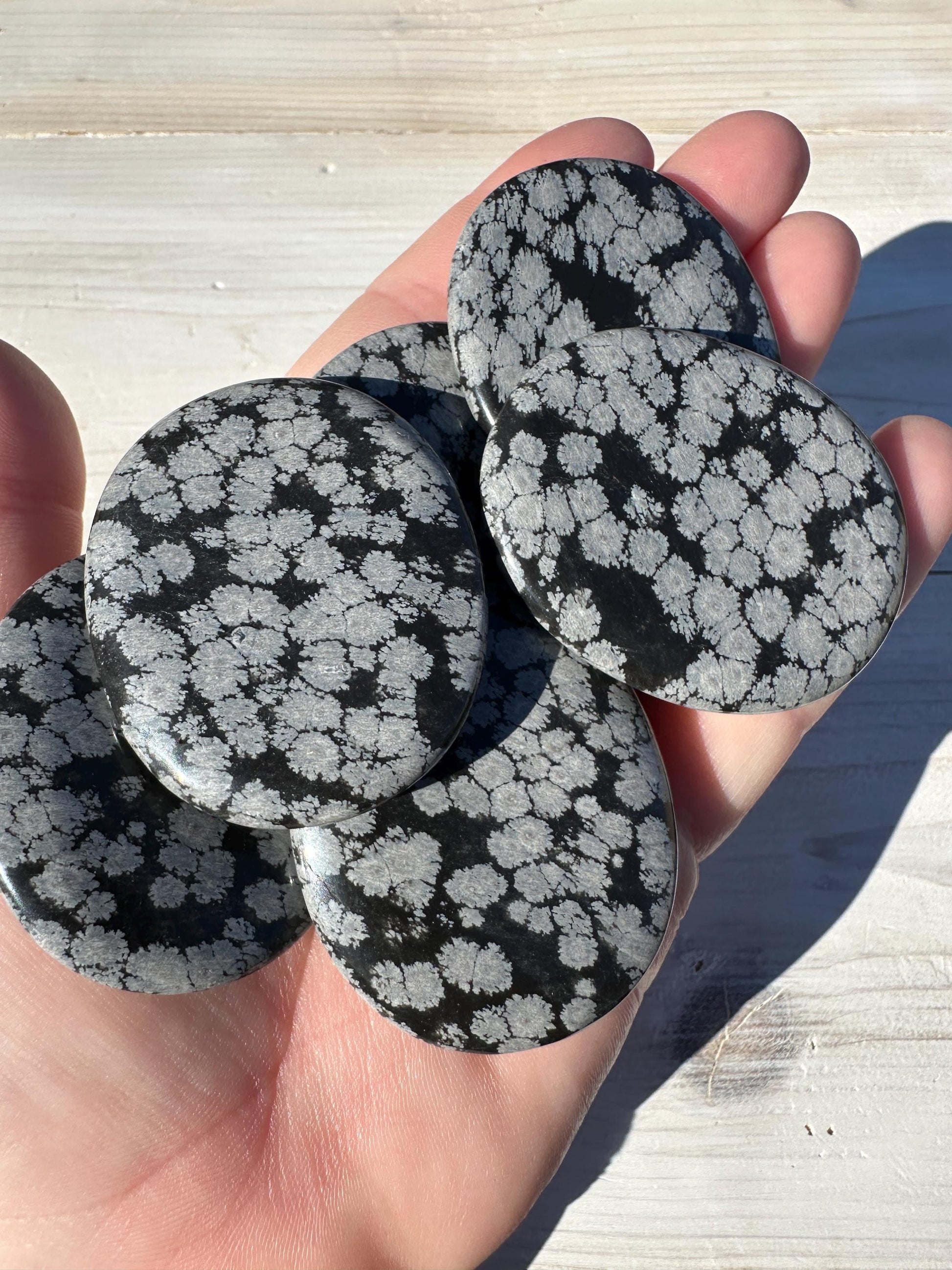 One (1) Snowflake Obsidian Polished Flat Stone