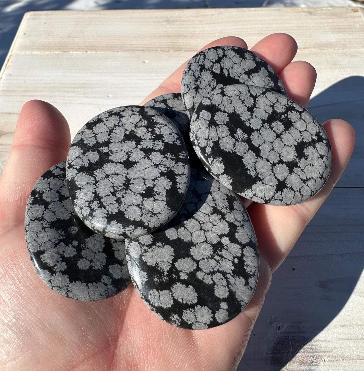 One (1) Snowflake Obsidian Polished Flat Stone