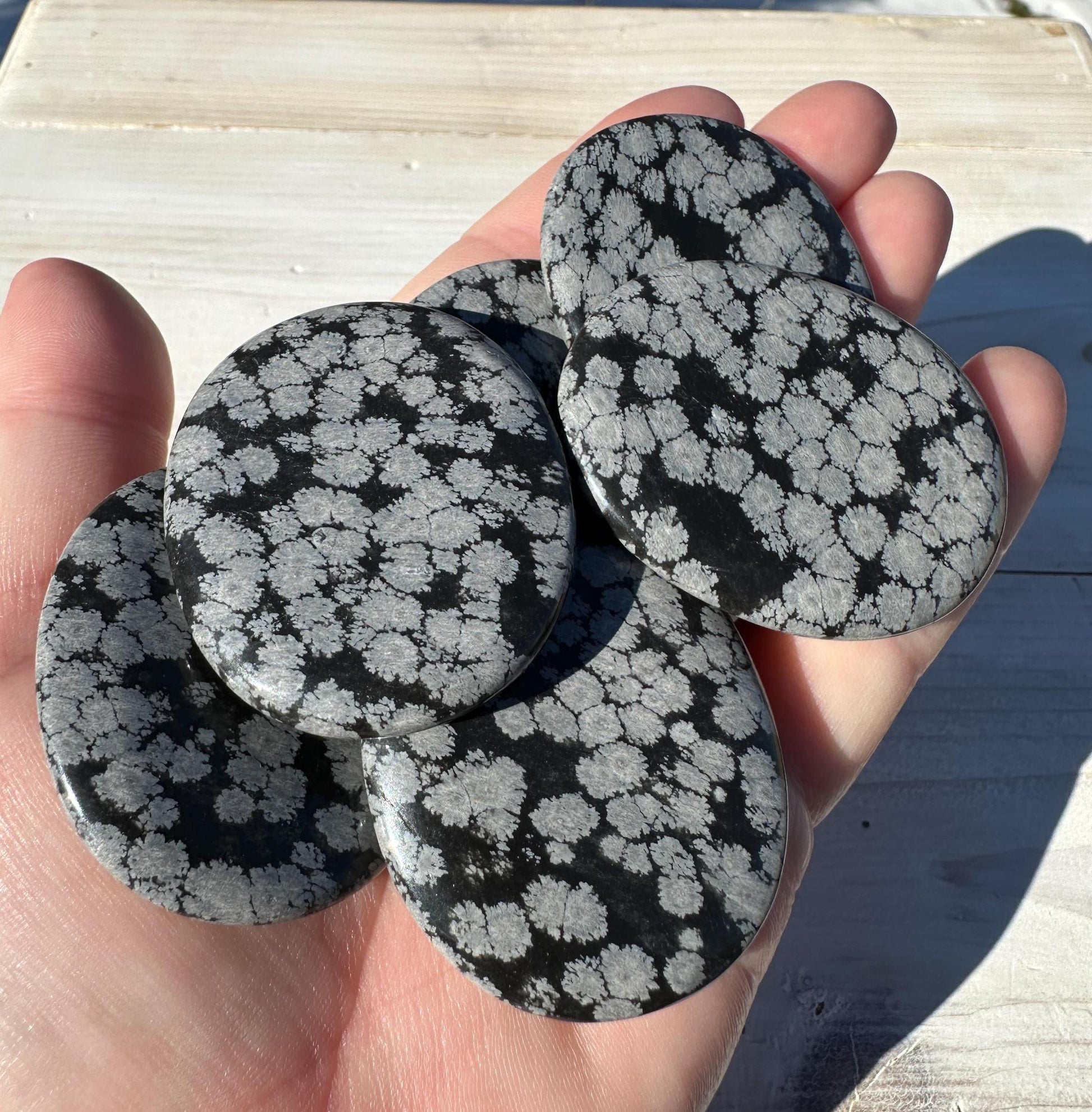 One (1) Snowflake Obsidian Polished Flat Stone