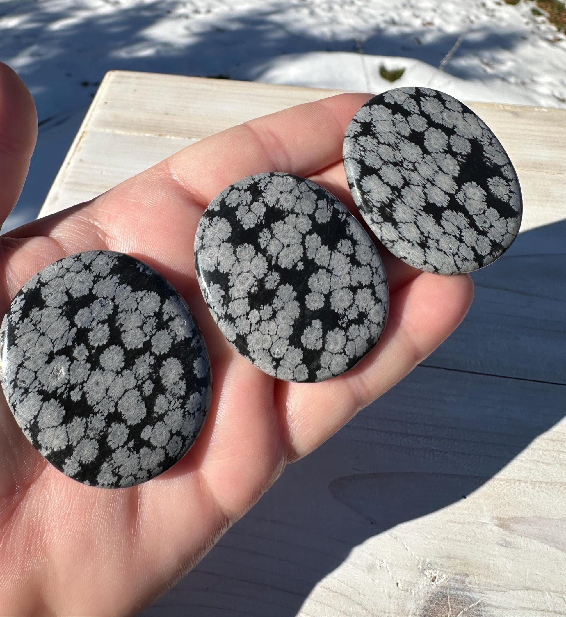 One (1) Snowflake Obsidian Polished Flat Stone
