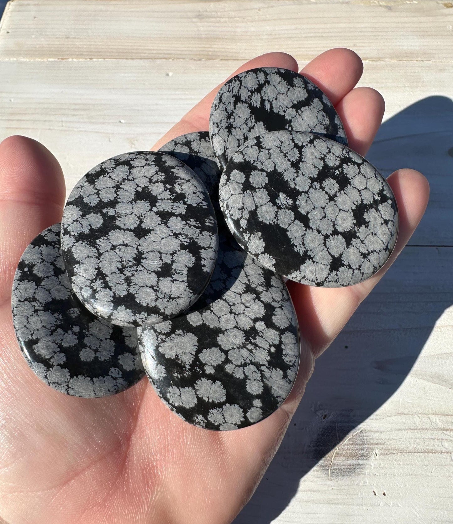 One (1) Snowflake Obsidian Polished Flat Stone