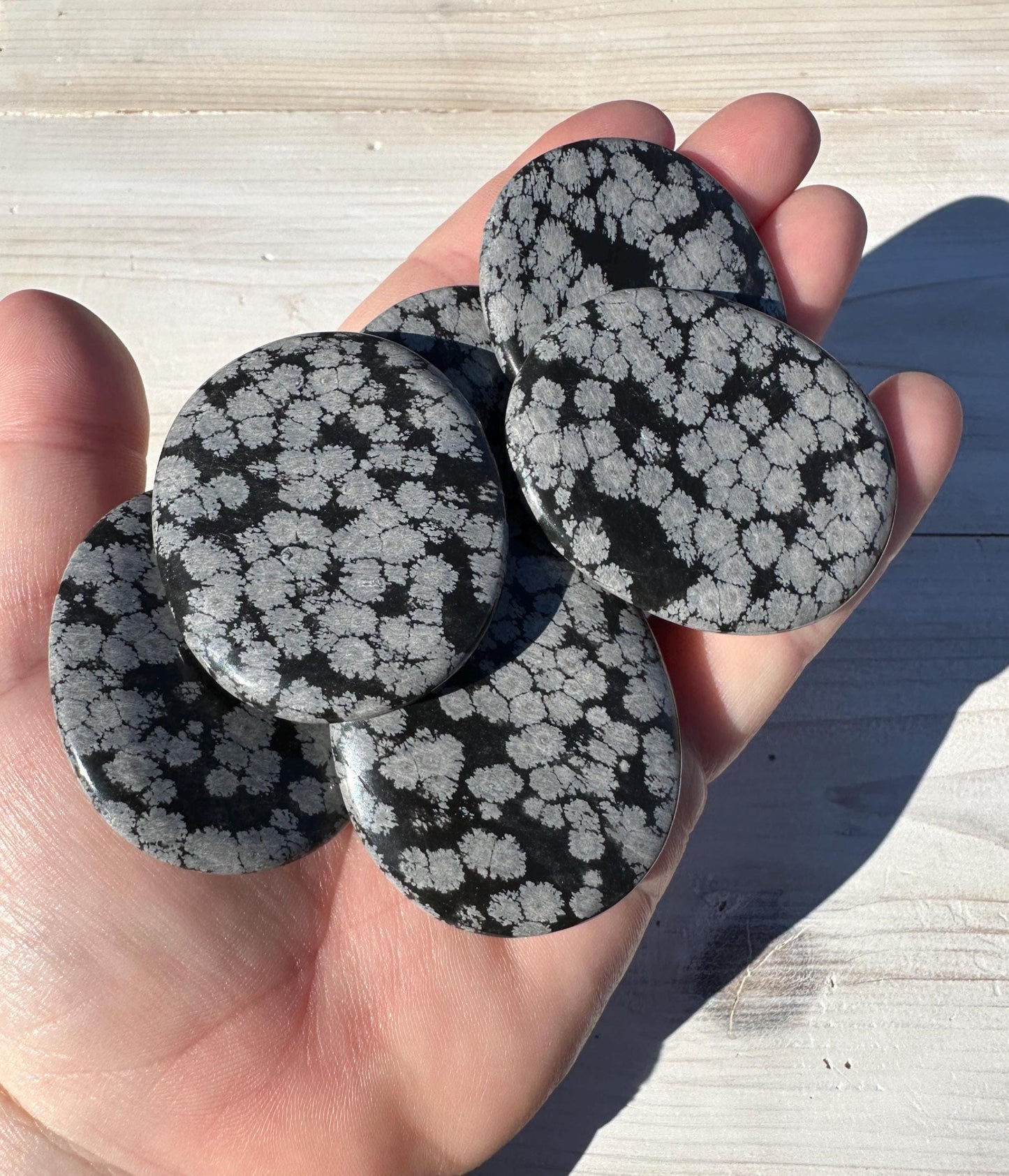 One (1) Snowflake Obsidian Polished Flat Stone