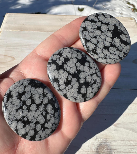 One (1) Snowflake Obsidian Polished Flat Stone